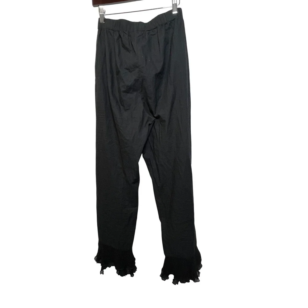 PrettyLittleThing Black Cotton Wide Leg Ruffle Hem Pants Womens Medium
